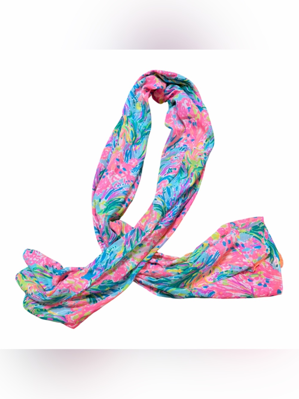 Lilly Pulitzer Pink & Turquoise Floral Tassel Scarf - Picture 2 of 8